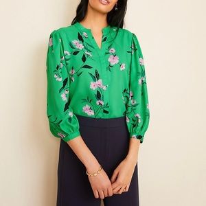 NWT Ann Taylor Floral Nehru Collar Popover Blouse